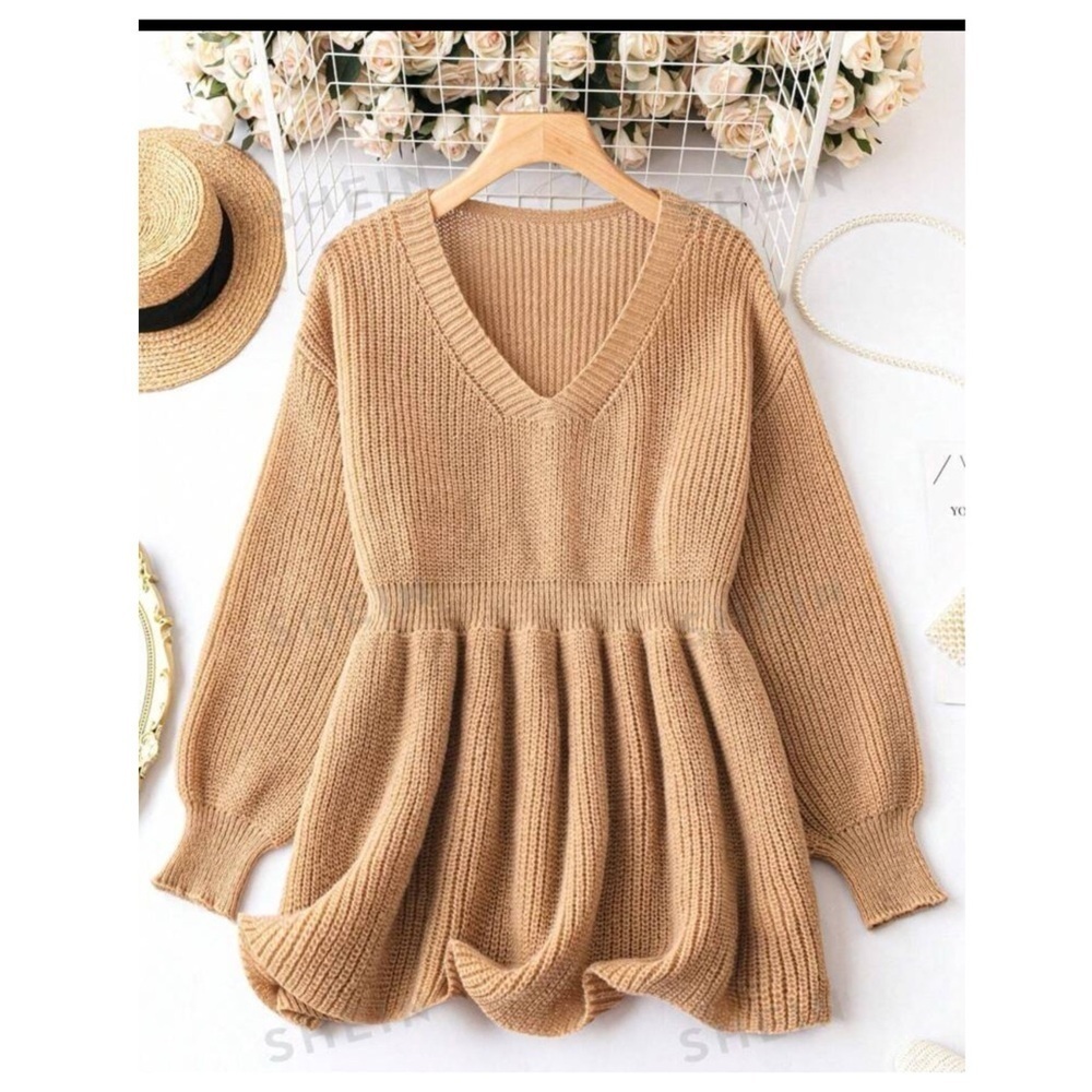 Sweater with Ruffle Hem and Bishop Sleeves Medium